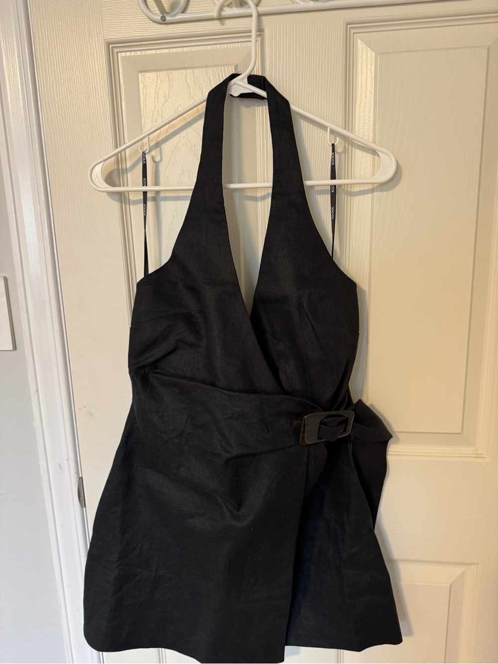 Kookai Black Halter Wrap Mini Dress with Buckle
